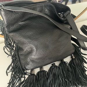 Rebecca Minkoff Full Leather Tassel Bag Medium Hobo Crossbody Handbag.